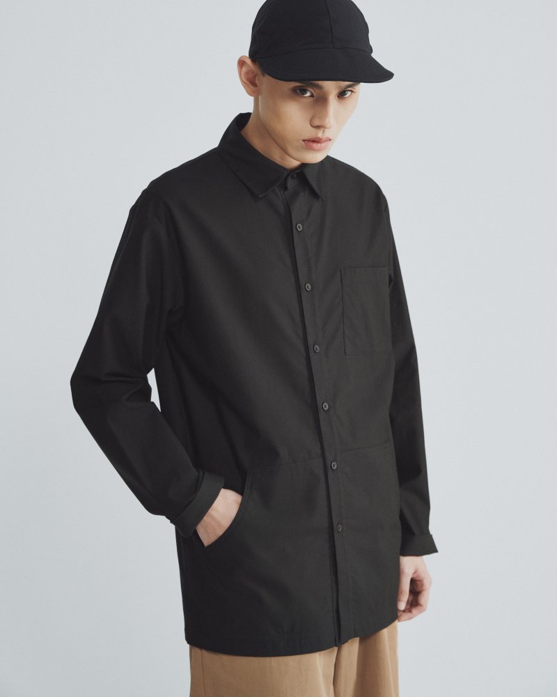 宽角领工作衬衫 - 泉宽松休闲风格百搭设计男女装 - 男装衬衫 - 棉．麻 黑色