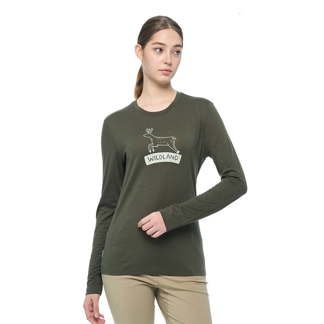【Wildland 荒野】100%美丽诺长袖上衣 女 鼠尾草绿 0B02601-169 - 女装针织衫/毛衣 - 羊毛 绿色