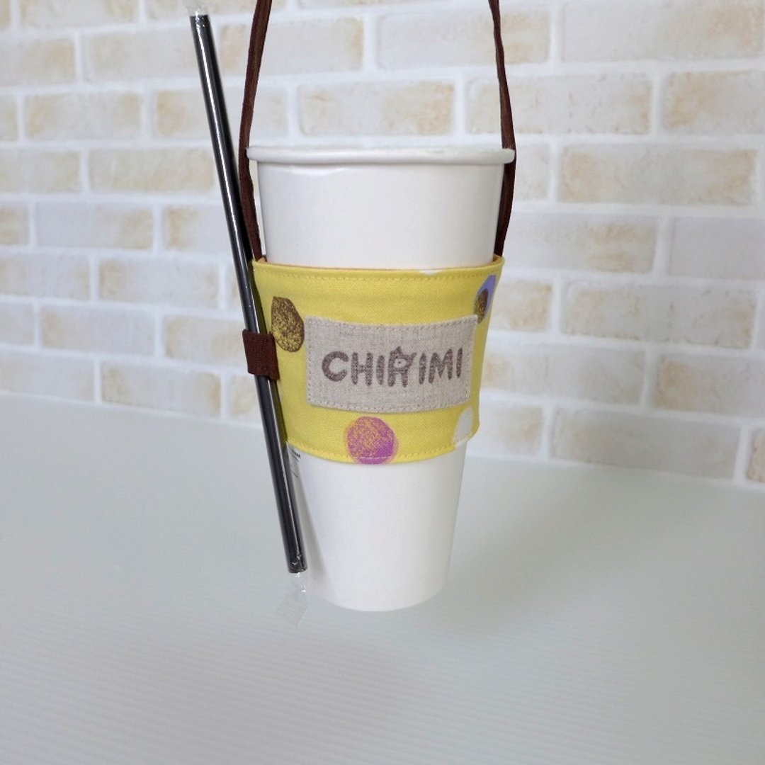 环保饮料提袋 《黄底彩绘圆点》 - 随行杯提袋/水壶袋 - 棉 