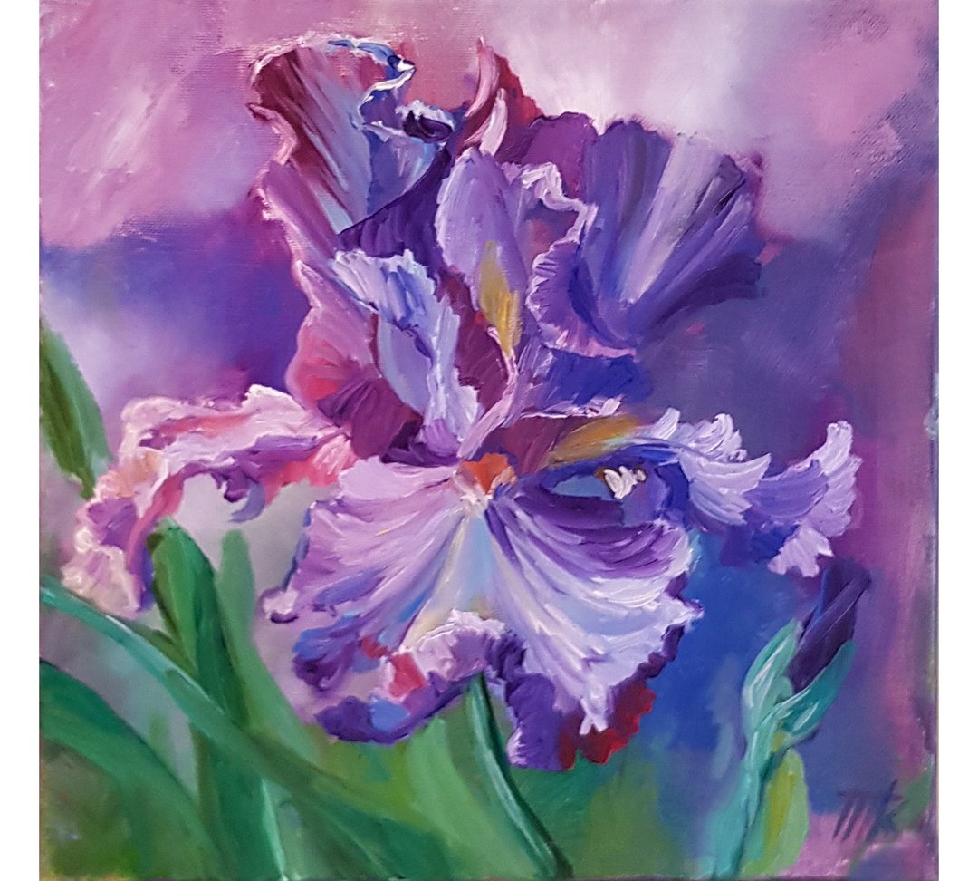 鸢尾花油画  原创艺术 花卉画布画  花卉艺术品  手繪 原畫 - 海报/装饰画/版画 - 其他材质 紫色