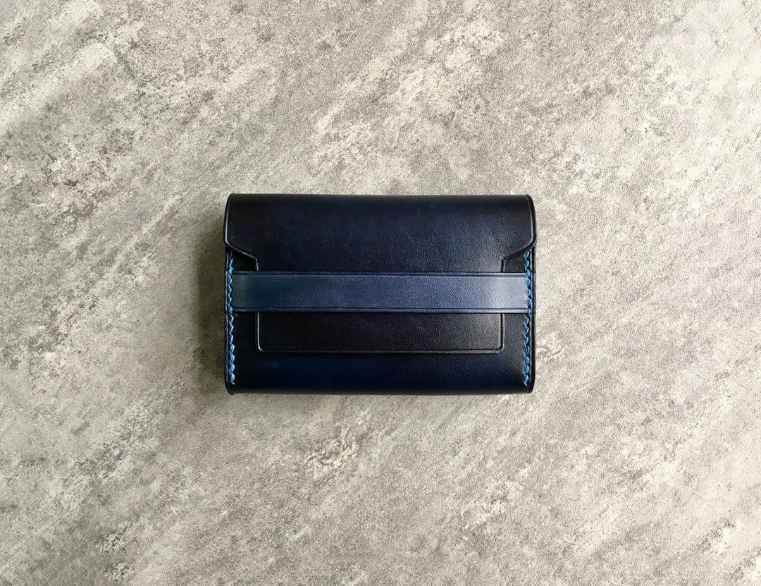 灰蓝色真皮双层名片夹 / 名片包 / 卡片包  免费定制化 免费刻字 - 名片夹/名片盒 - 真皮 蓝色