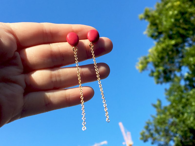 红色告白气球 | 耳环 / 耳夹 - 耳环/耳夹 - 粘土 红色