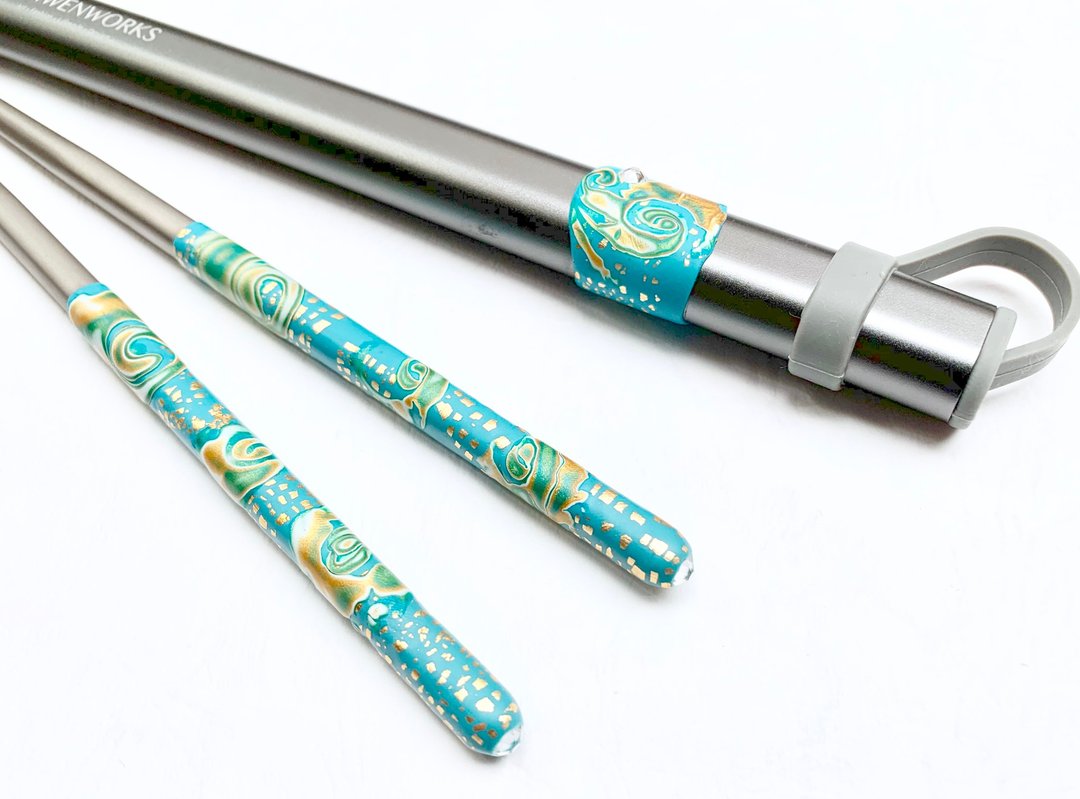 【预购】纯钛筷子 温纹陶工艺钛玺筷  金色阳光海 - 筷子/筷架 - 其他金属 蓝色