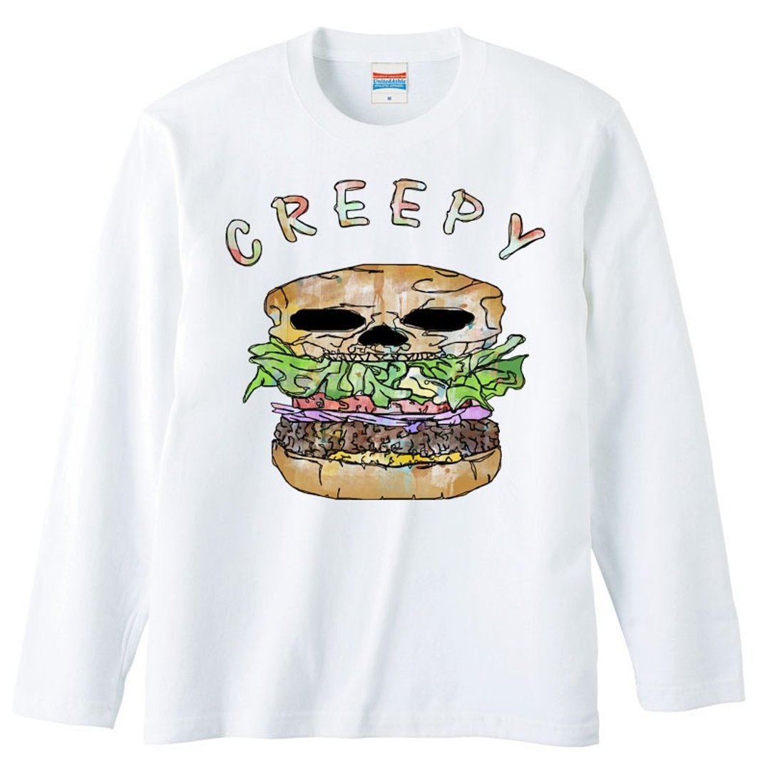 Long sleeve T-shirt / Creepy hamburger - 男装上衣/T 恤 - 棉 白色
