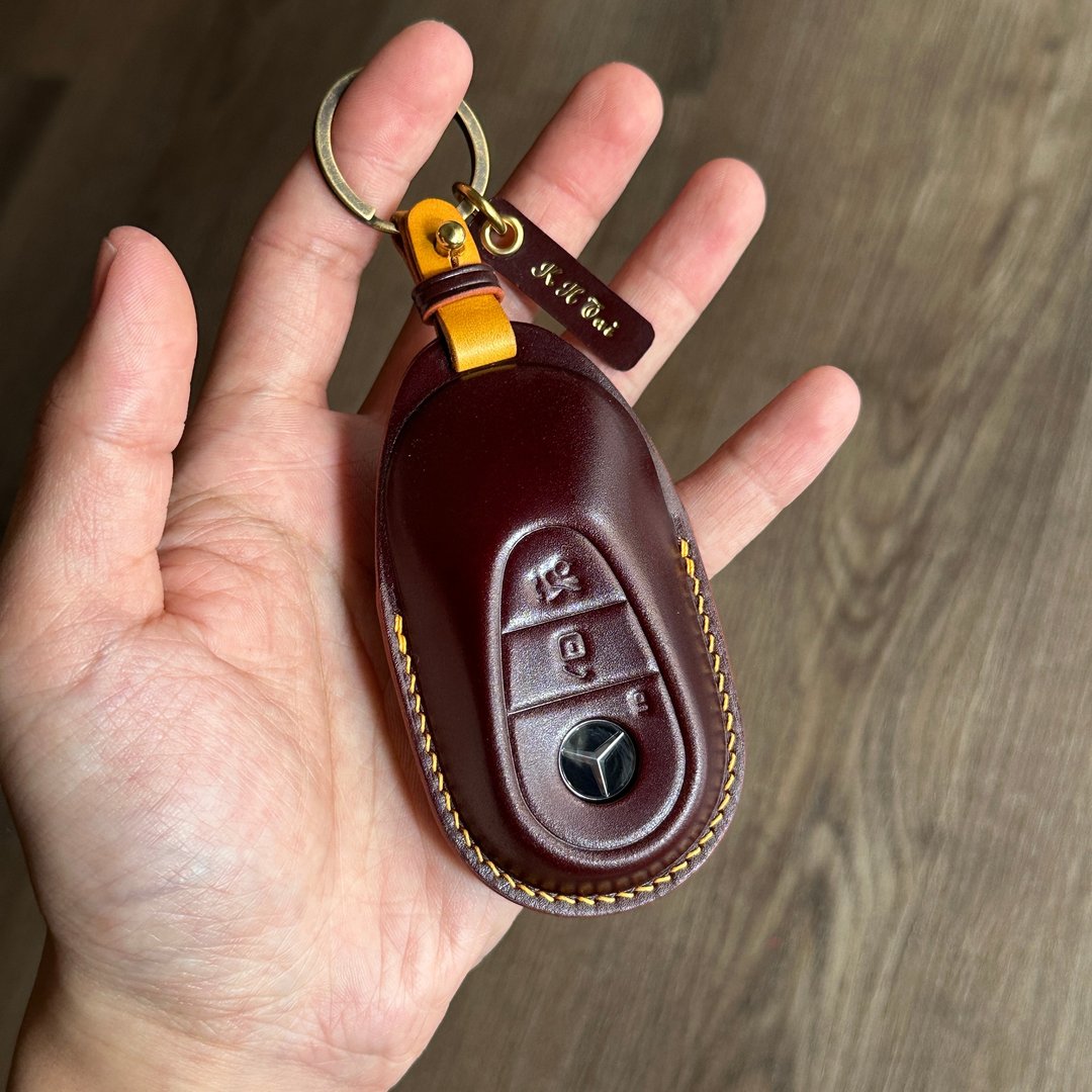 奔驰 汽车钥匙皮套 马臀皮 Mercedes-Benz 手工制作 - 钥匙链/钥匙包 - 真皮 黑色