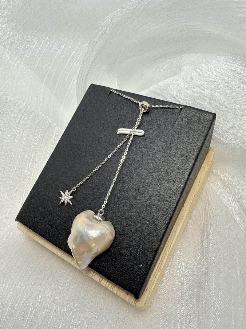 【TING】月秘心印-淡水珍珠 × 星芒银坠能量项链 - 项链 - 水晶 