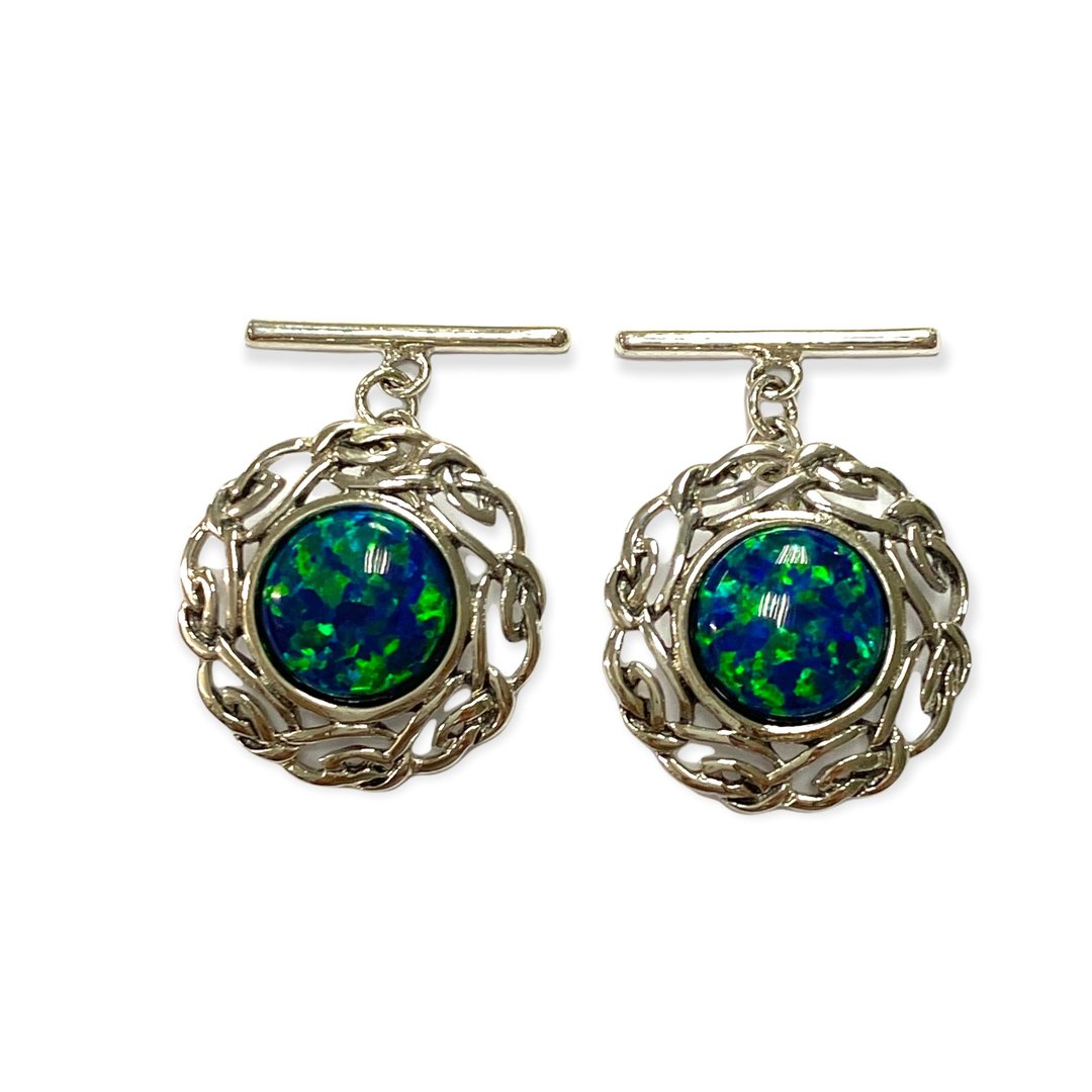 Celtic Style Green Opal Love Knot Wedding Cufflinks For Groom 925 SterlingSilver - 袖扣 - 纯银 绿色