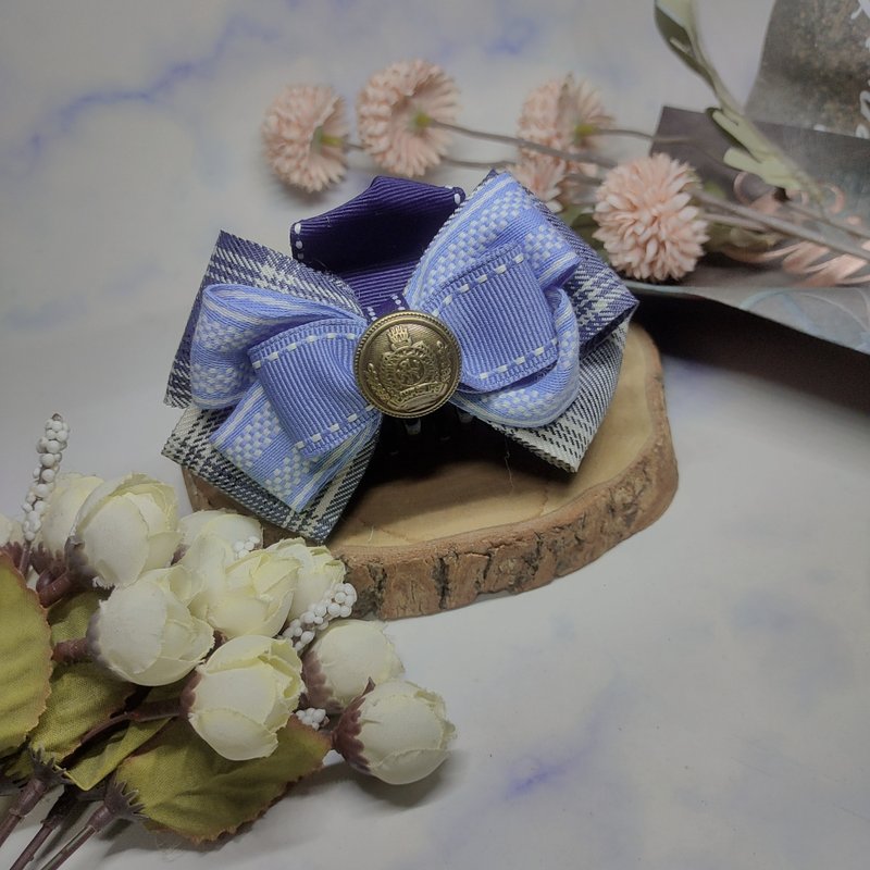 学院风格纹系列-鲨鱼夹香蕉夹弹簧夹 - 发饰 - 棉．麻 蓝色