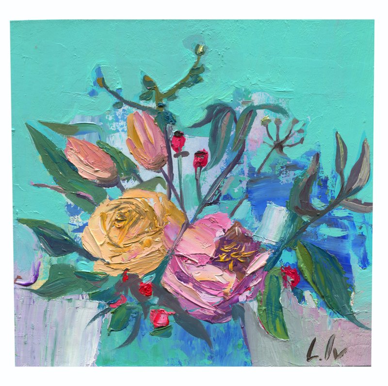 Original painting  Pink Flowers - 海报/装饰画/版画 - 其他材质 多色