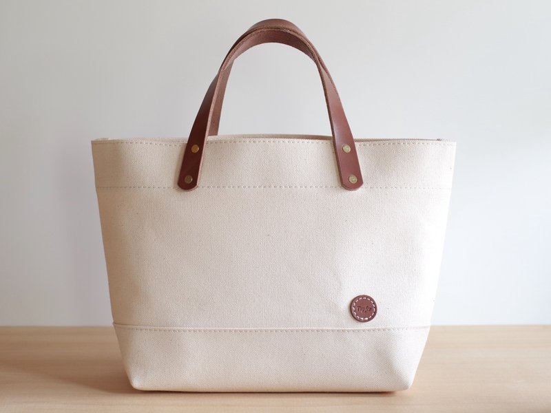 Leather handbag canvas tote bag - 手提包/手提袋 - 棉．麻 白色