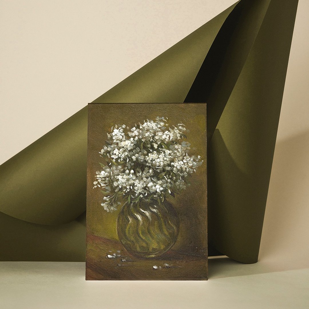【体验】台中油画体验课程/花瓶里的白色夹竹桃/台中画室 - 插画/绘画/写字 - 棉 