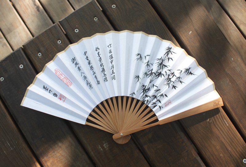 竹子娟布折扇典藏组 含底座与扇套 - 其他 - 木头 