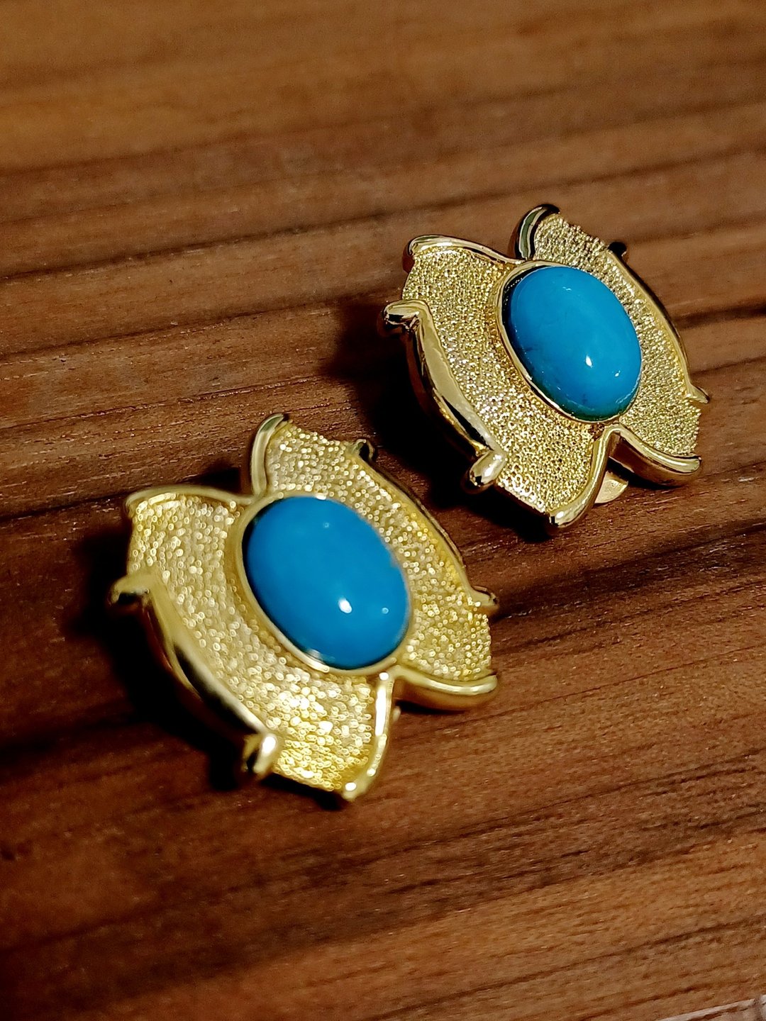 vintage jewelry  典雅仿青石金色砂纹 夹式耳环 - 耳环/耳夹 - 其他金属 