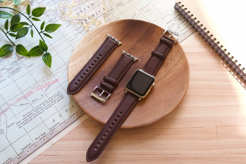 当日出货 AppleWatch 意大利真皮手工表带 全系列 免费刻字包装 - 表带 - 真皮 咖啡色