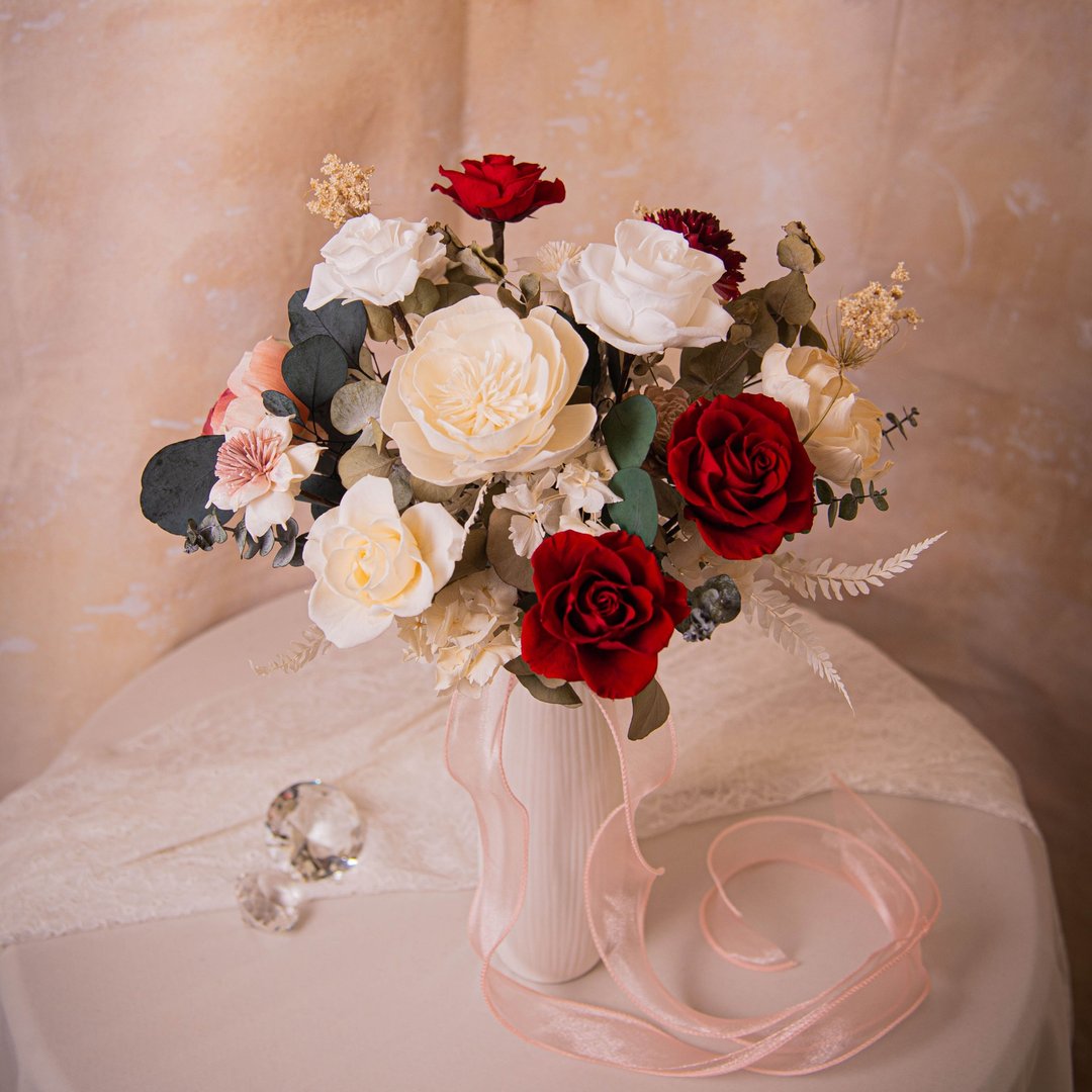 【庄园】白红新娘捧花 干燥花 永生花 / 结婚 婚礼 婚纱照 - 干燥花/捧花 - 植物．花 红色