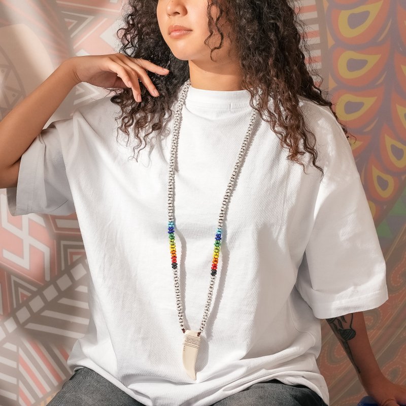 【原风艺站】陶制山猪牙长链 | 串珠流苏 | 原住民 族服 台湾印象 - 项链 - 其他材质 