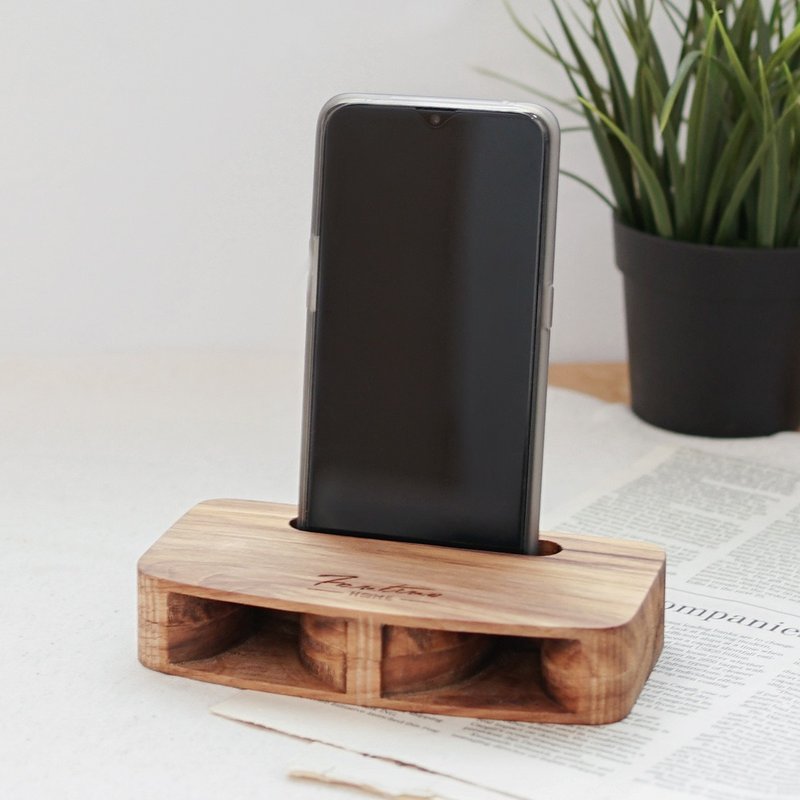 天然柚木手机免提座-条纹│E款/圣诞节礼物/交换礼物 - 手机座/防尘塞 - 木头 咖啡色