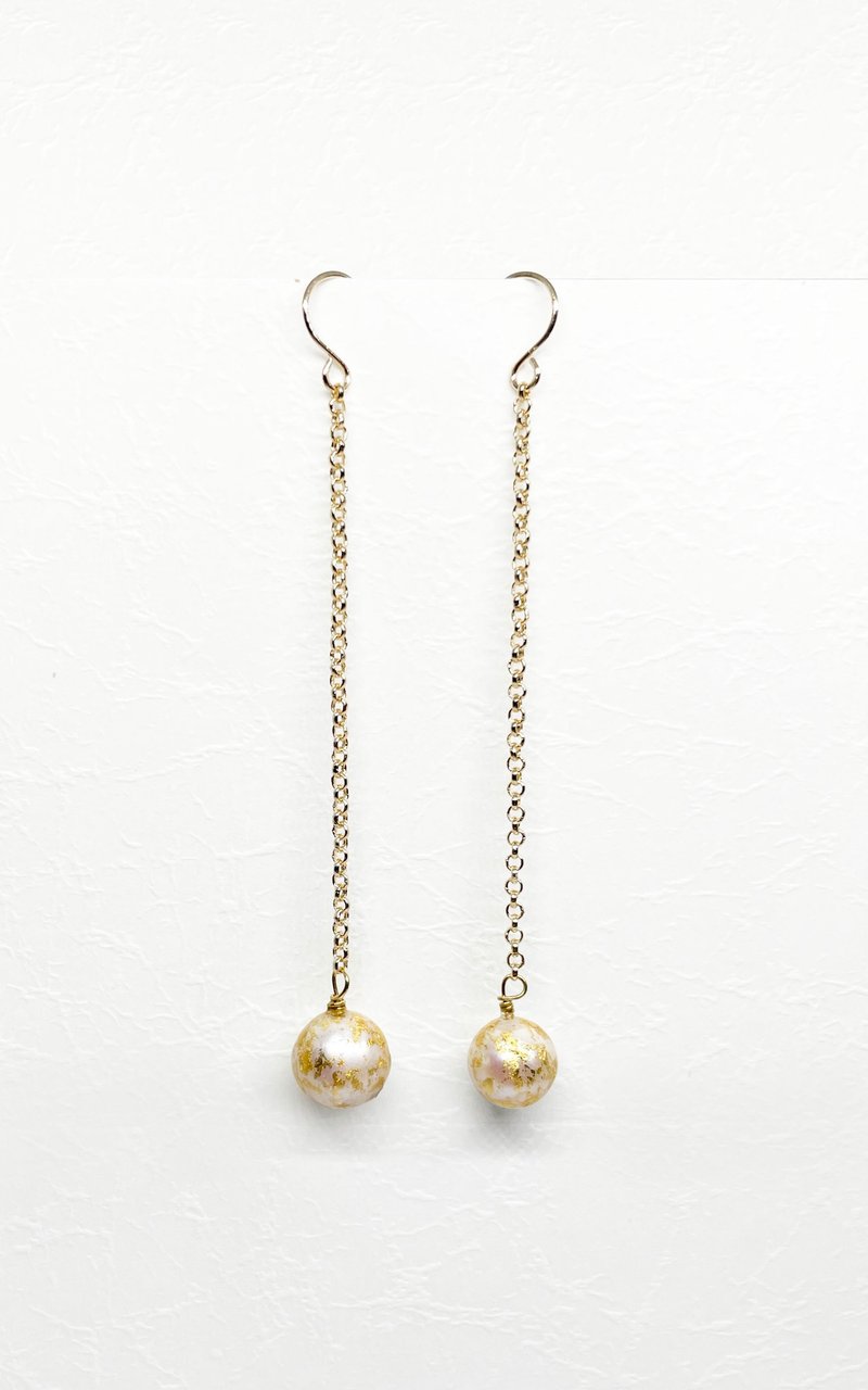 金箔淡水珍珠耳环 - 耳环/耳夹 - 珍珠 金色