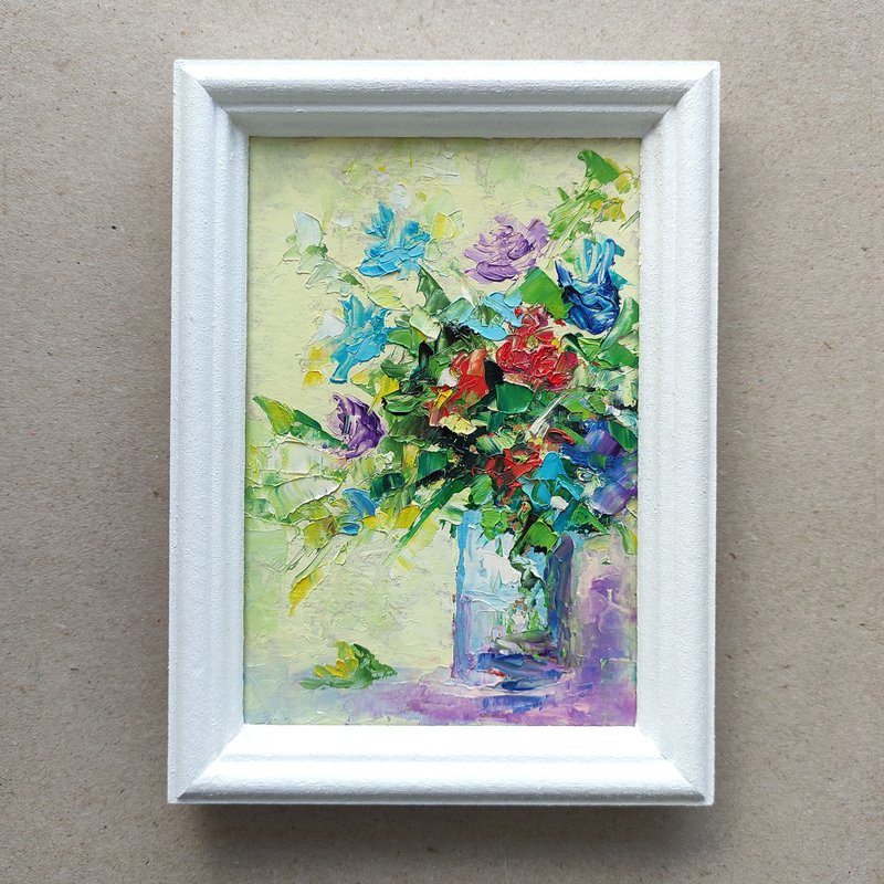 花束原创油画、小花卉艺术品、微型花卉墙艺术 - 海报/装饰画/版画 - 其他材质 多色