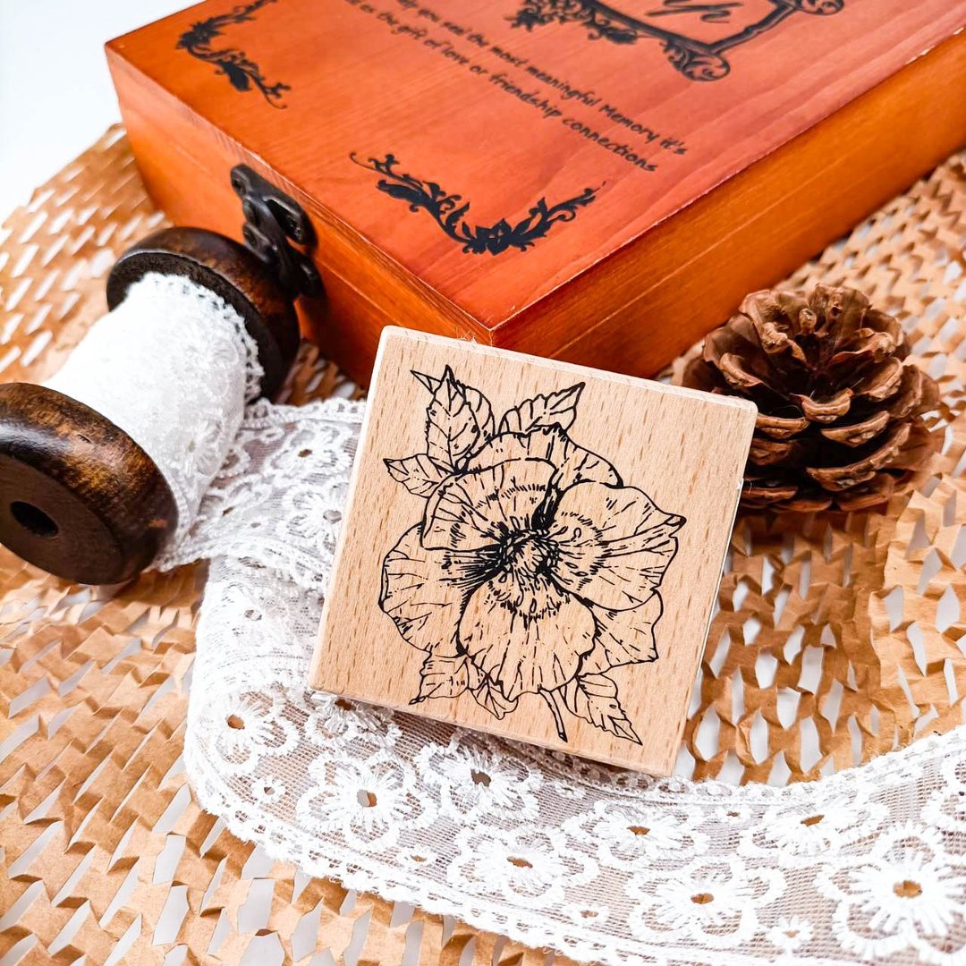3E107_花系列H/ Flower series.H/櫸木印章 Wood Rubber Stamp - 印章/印台 - 木头 卡其色