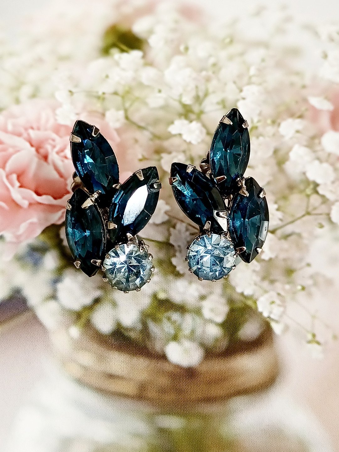 Avintage jewelry  炫彩宝蓝莱茵 夹式耳环 - 耳环/耳夹 - 其他金属 