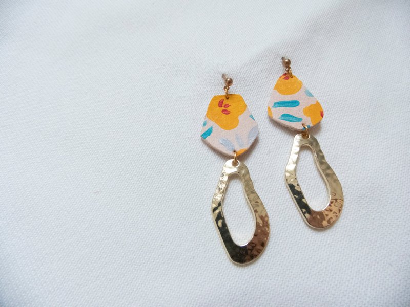 皮革耳环 | 原创彩绘系列 | REGULARITY - 耳环/耳夹 - 真皮 黄色