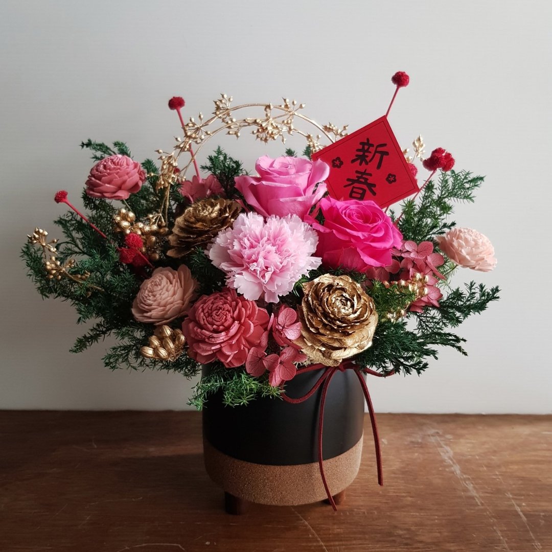永生花+干燥花│龙年祈福新春永生盆花│桃│祝贺花礼│居家装饰 - 干燥花/捧花 - 植物．花 红色