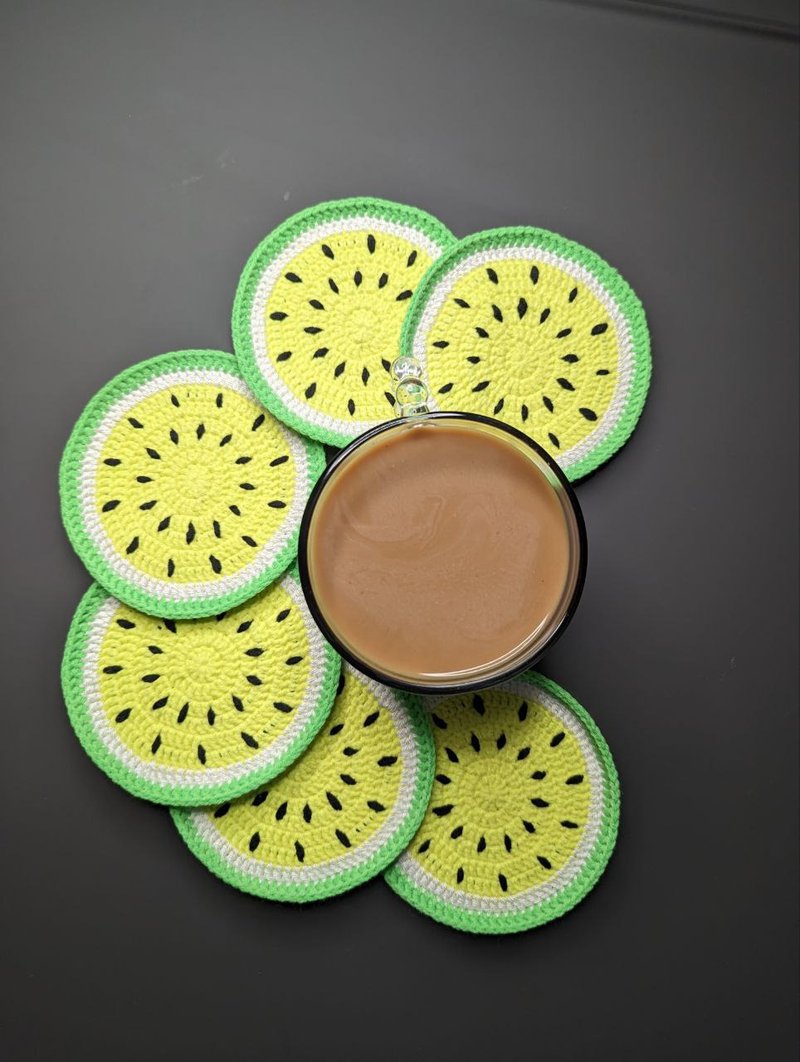 黄色西瓜杯垫 - 杯垫 - 棉．麻 黄色