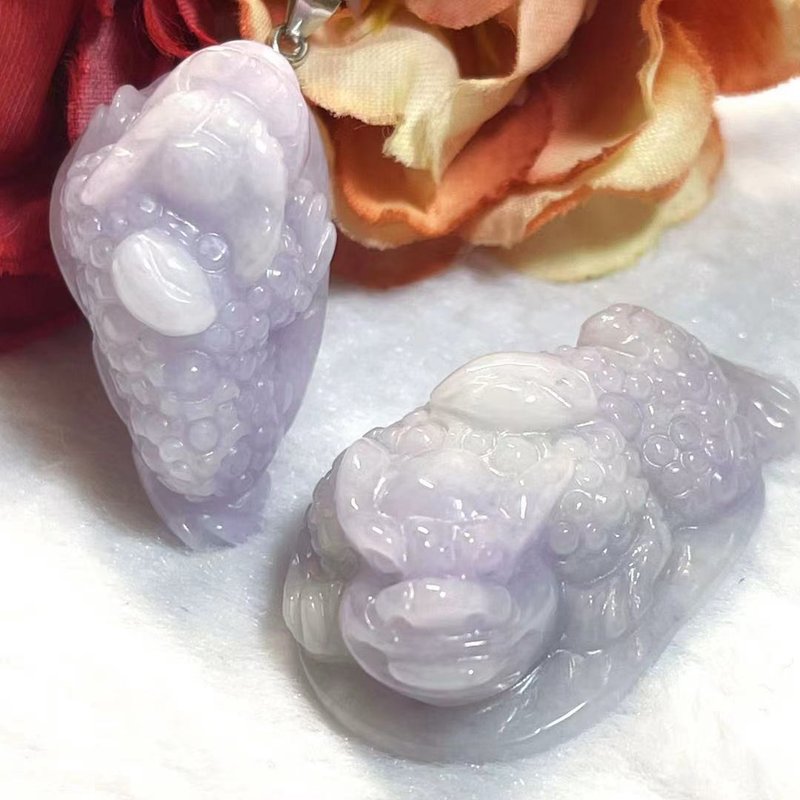 多宝晶石/天然翡翠A货三脚蟾/紫蟾蜍/招财金蟾/蟾蜍吊坠/附证书 - 项链 - 玉石 紫色