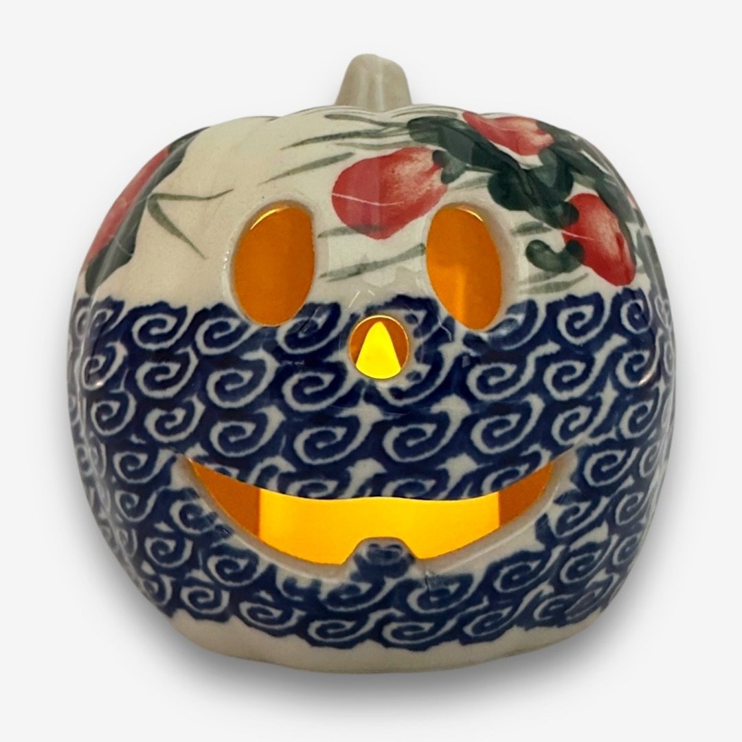 波兰手绘手工陶-南瓜造型烛台灯笼 8cm 万圣节必备 - 蜡烛/烛台 - 陶 白色