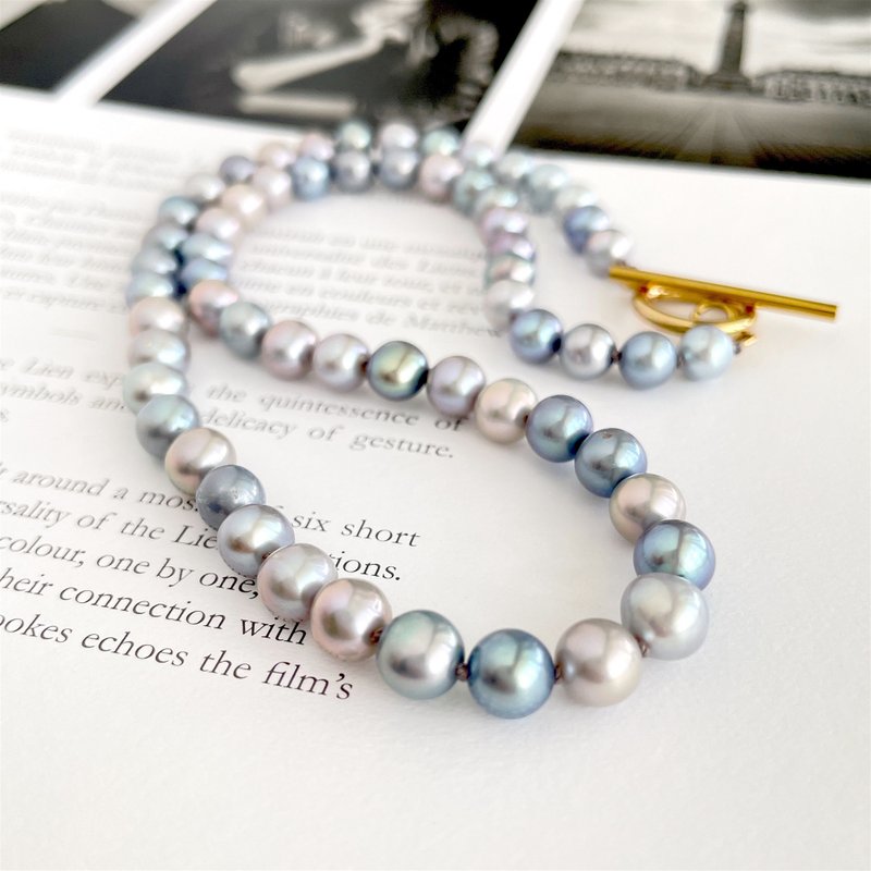 霙蓝银色 浅银色 混搭 巴洛克珍珠 颈链 6x6.5mm 限量两件 - 项链 - 珍珠 多色