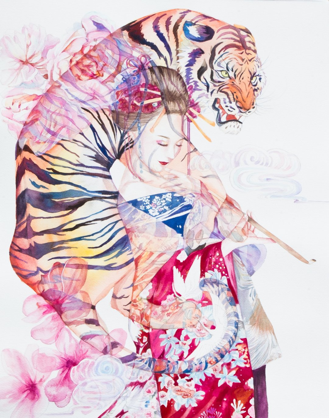 影中花魂-虎式绘-流年-原作水彩艺术画/艺术挂画/浮世绘/居家装饰 - 海报/装饰画/版画 - 纸 粉红色