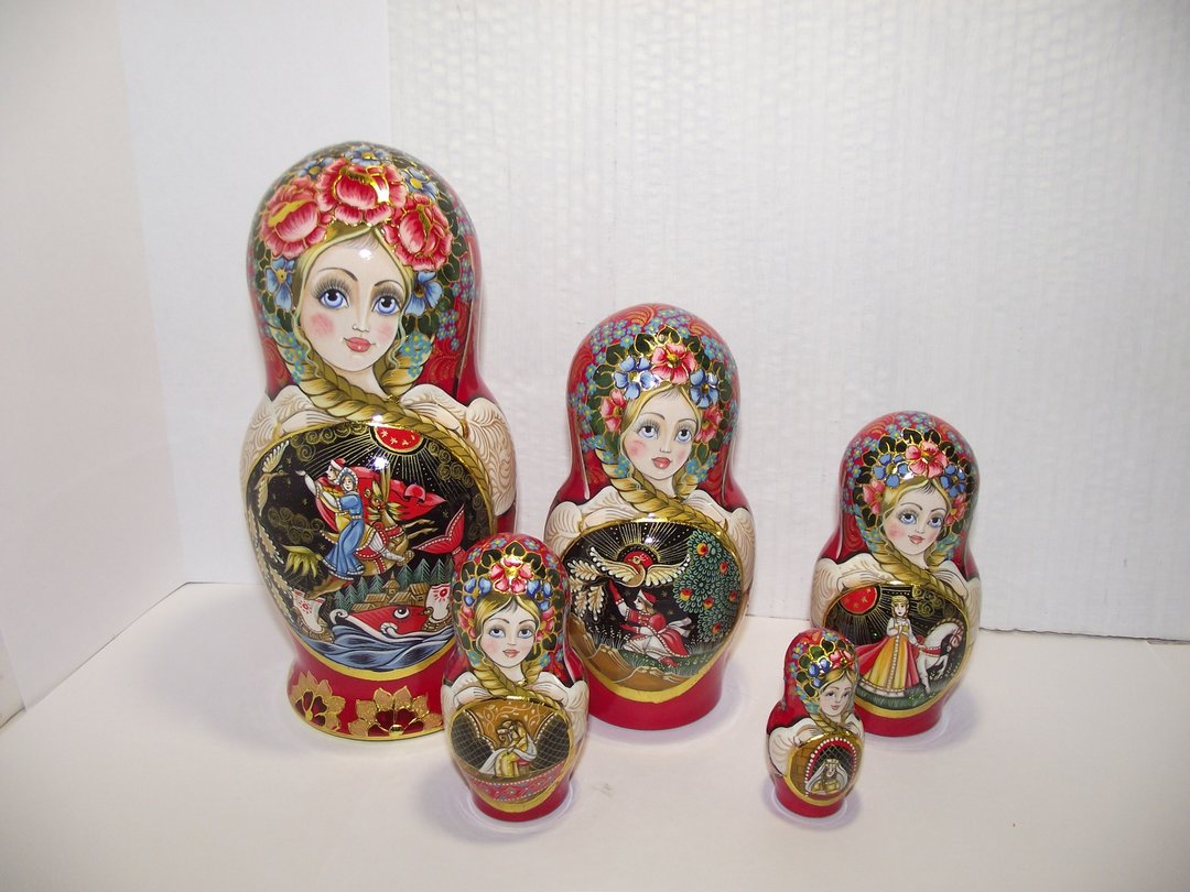 Matryoshka Russian nesting doll author's design OOAK children's toy wooden doll - 玩偶/公仔 - 木头 红色