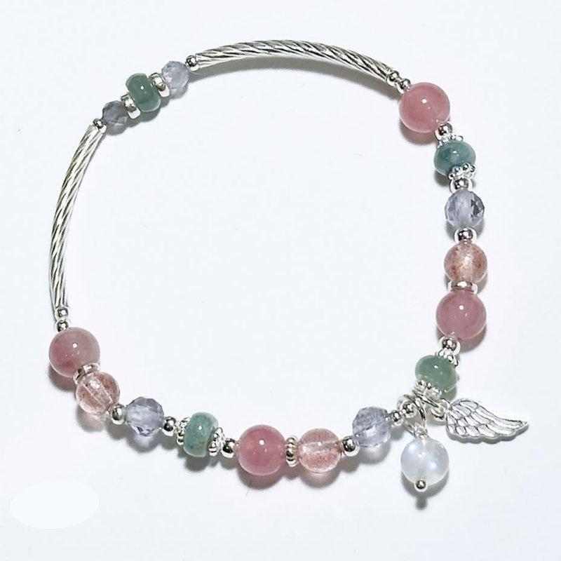 粉暮与晨曦-马岛粉晶.草莓晶.堇青石-纯银设计款手链 - 手链/手环 - 水晶 粉红色