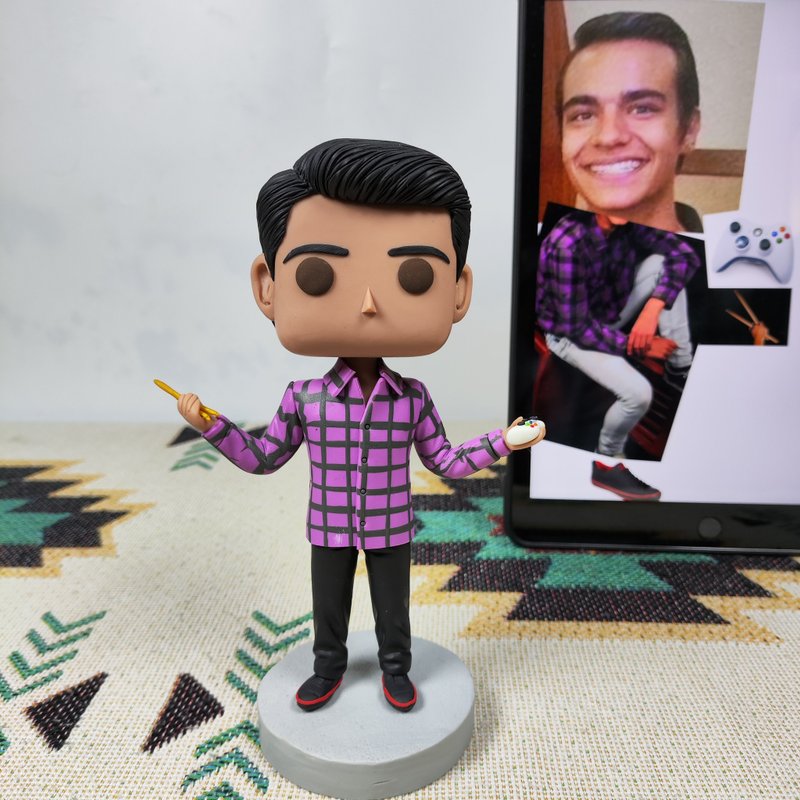 纯手工定制美国Funko Pop 自画肖像公仔娃娃男朋友老公生日礼物 - 玩偶/公仔 - 粘土 多色
