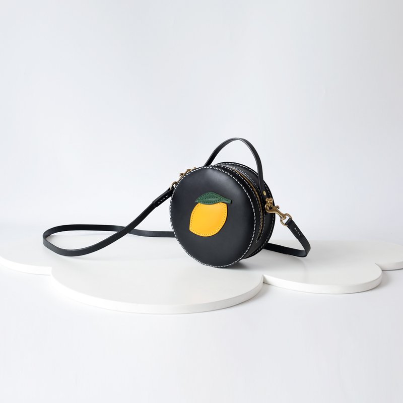 新鲜柠檬 复古小圆包纯手工真皮女挎包 手提包 - 侧背包/斜挎包 - 真皮 黑色