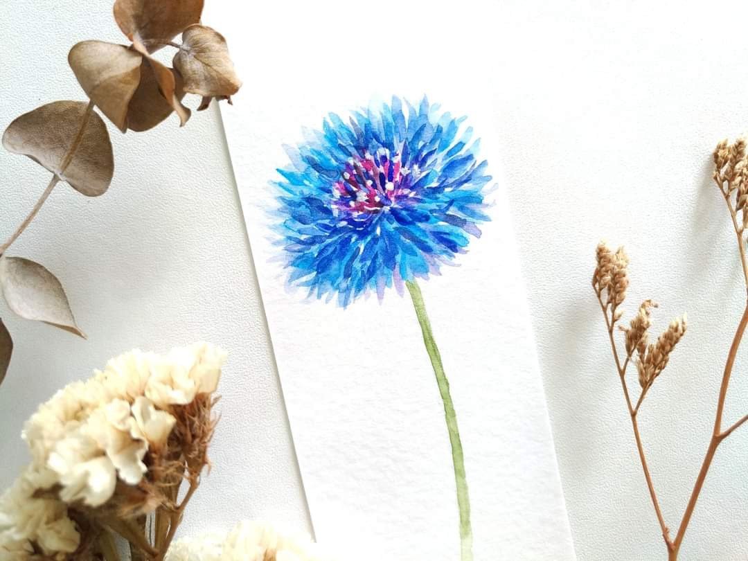 矢车菊水彩花草插画书签 礼物卡片 (原画) - 海报/装饰画/版画 - 纸 蓝色