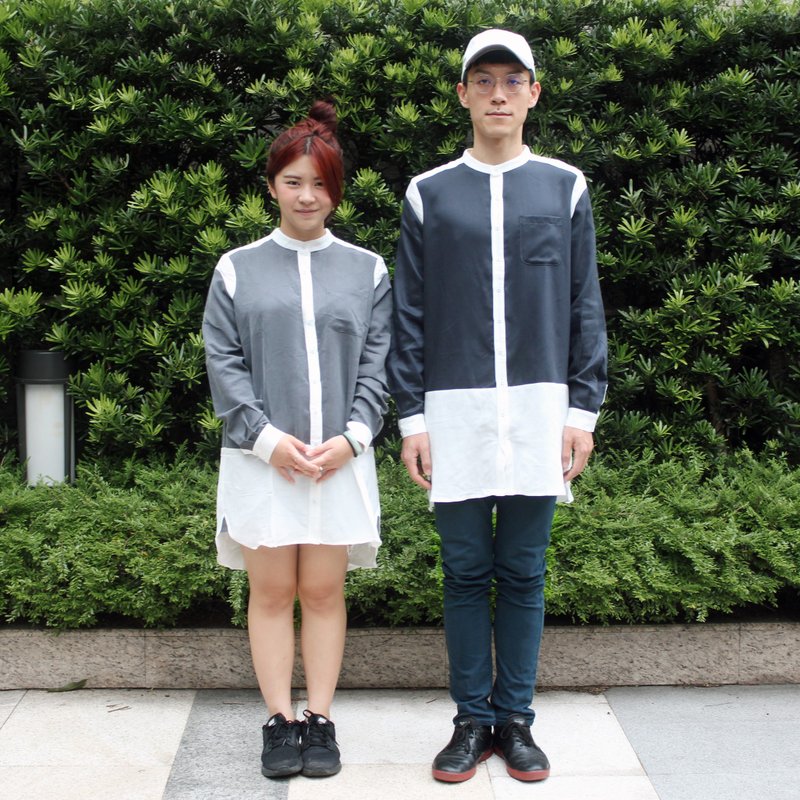 亲合 | Partial Affinities 中性立领长版衬衫（灰Ｍ） - 女装衬衫 - 棉．麻 银色