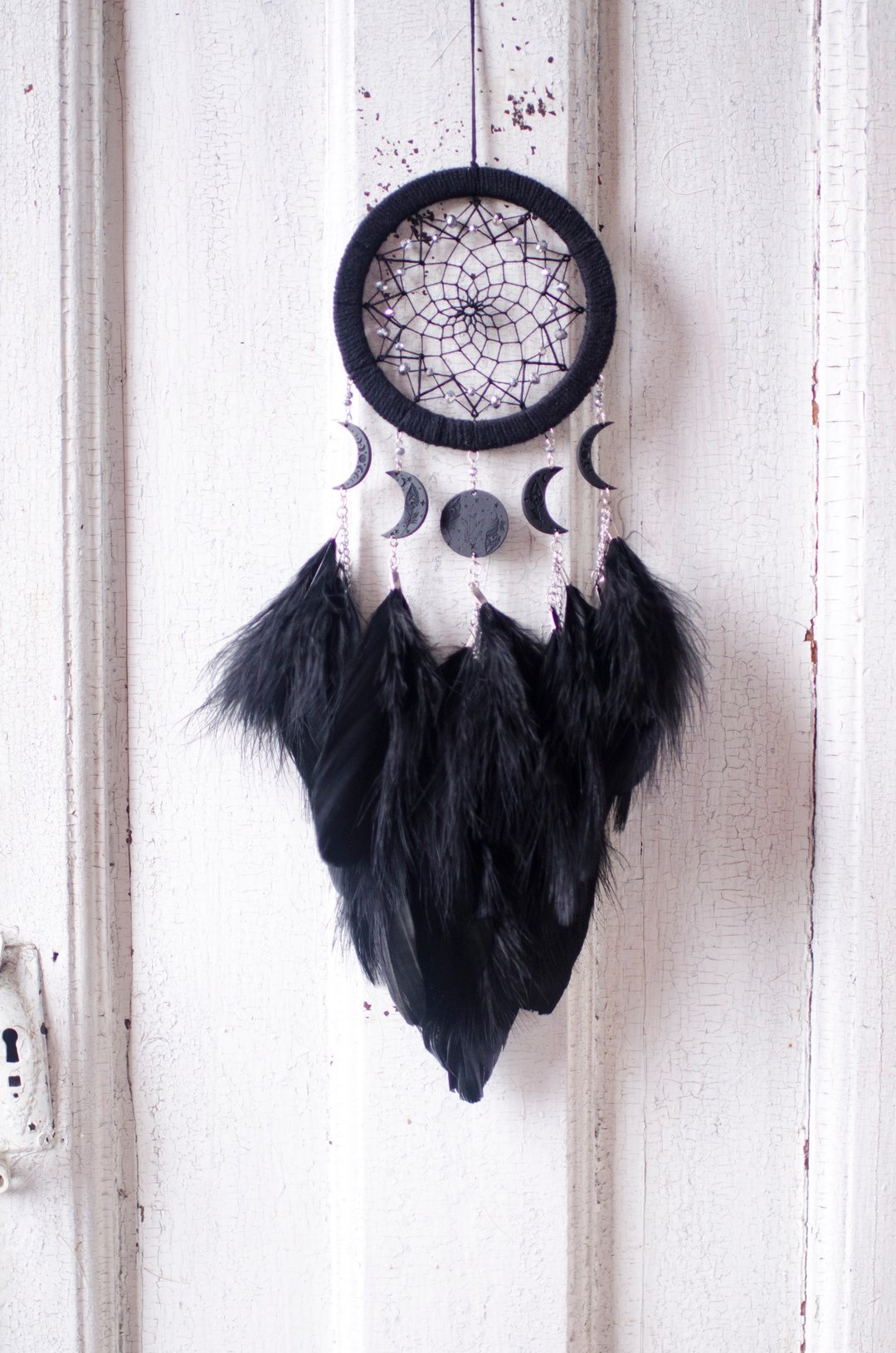 Black Silver Moon Phases Dreamcatcher   เครื่องดักฝัน - 墙贴/壁贴 - 玻璃 黑色