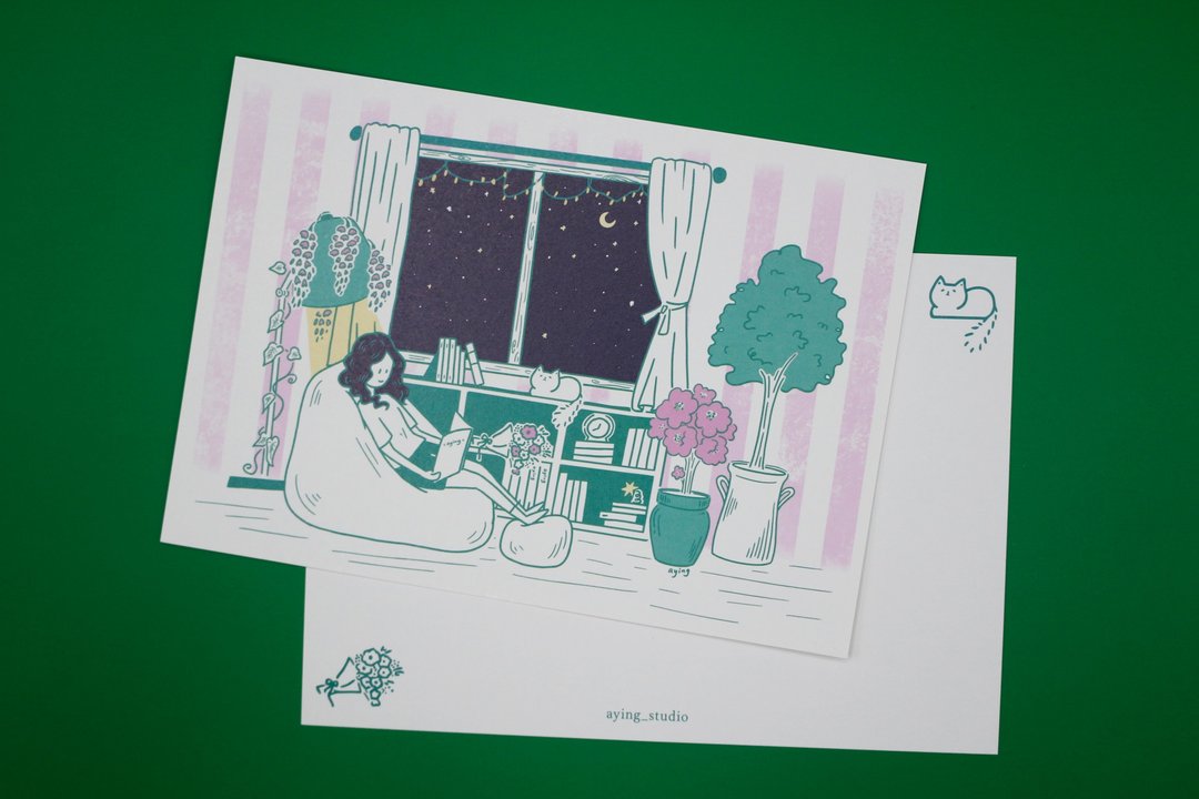 【明信片】春・静夜 插画明信片 - 卡片/明信片 - 纸 多色