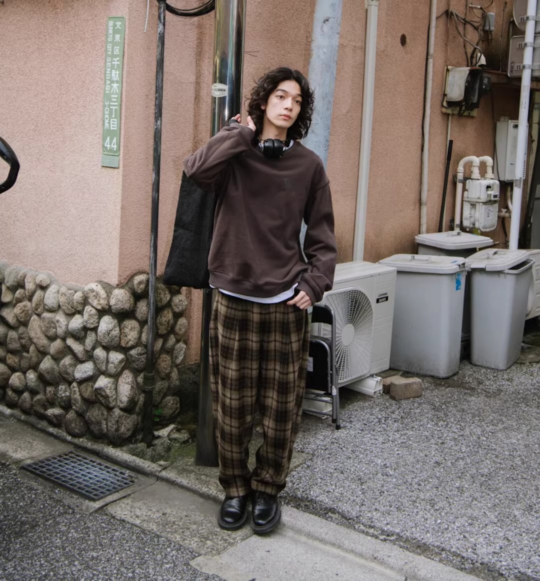 烂漫的格子 复古毛呢休闲裤 - 男士长裤 - 其他材质 咖啡色
