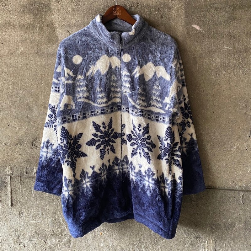 --两光师选物--雪景图腾刷毛外套 - 男装外套 - 其他材质 蓝色