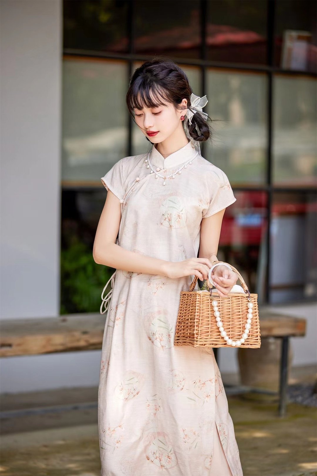溫柔粉色 兩件套文藝復古少女旗袍 新中式國風春節改良洋裝連身裙 - 旗袍 - 其他人造纤维 粉红色