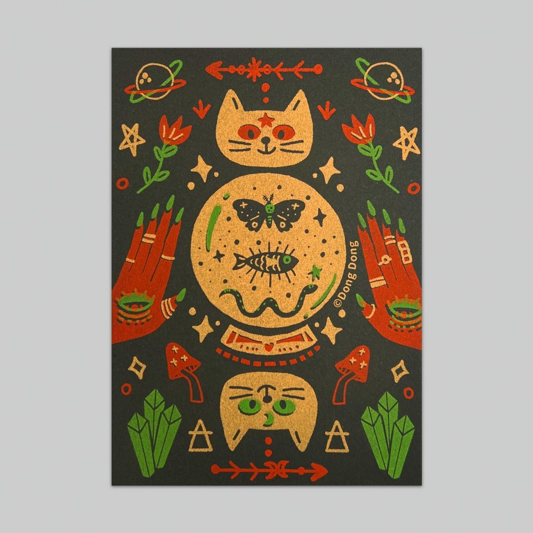 魔法/猫咪/水晶/孔版印刷明信片/ポストカード - 卡片/明信片 - 纸 多色