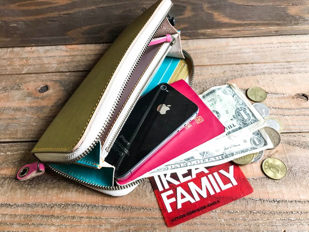 ROUND Asian pop personality wallet Round zip long wallet RZW-OORT-HTP-C that also contains a passbook - 皮夹/钱包 - 真皮 绿色