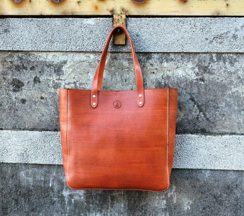 纤维手作 手染植鞣托特包 - 侧背包/斜挎包 - 纸 咖啡色