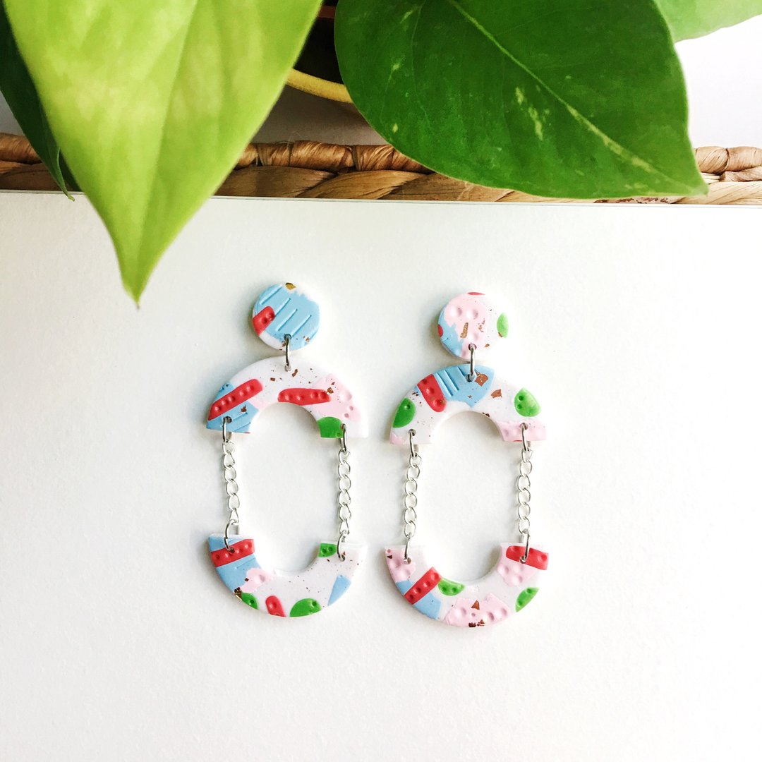软陶耳环Clay earrings 春-玩色跳跃金萡耳环 - 耳环/耳夹 - 环保材料 多色