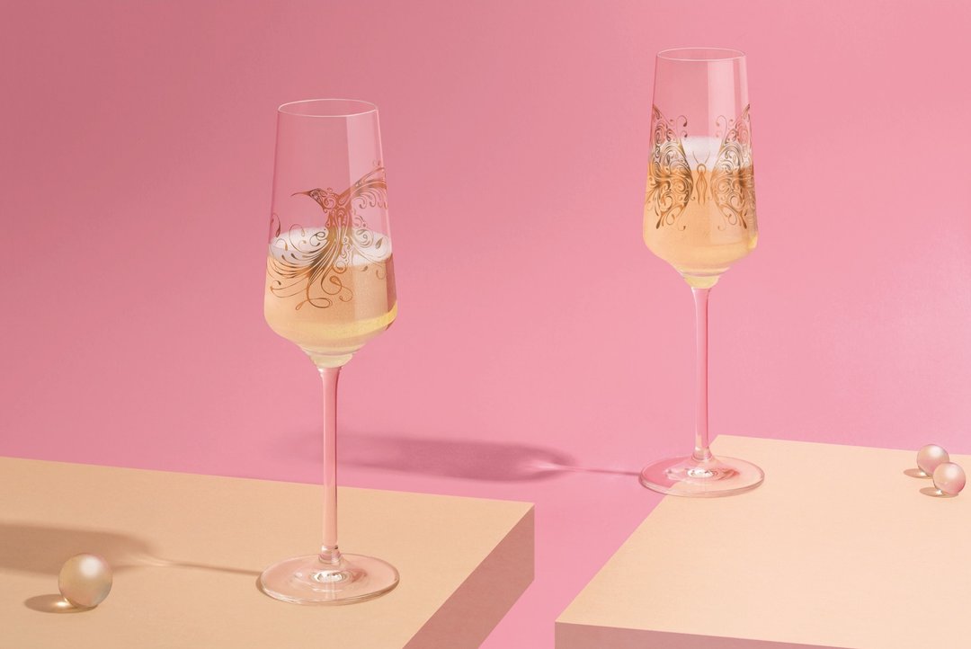 ROSE TOUCH 轻柔相遇香槟汽泡酒对杯 (1 组 2 入)/共两 - 酒杯/酒器 - 玻璃 金色