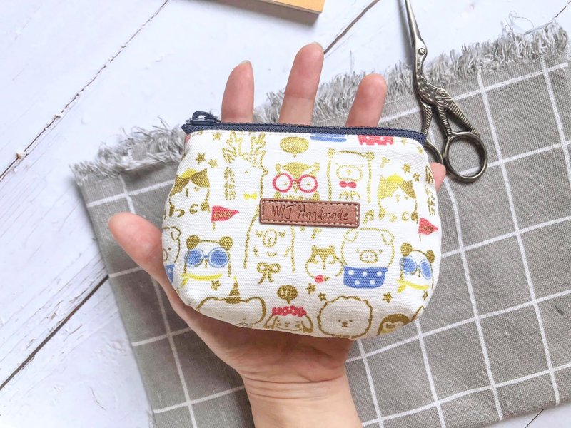 手作三层零钱包。烫金小动物 - 零钱包 - 棉．麻 白色