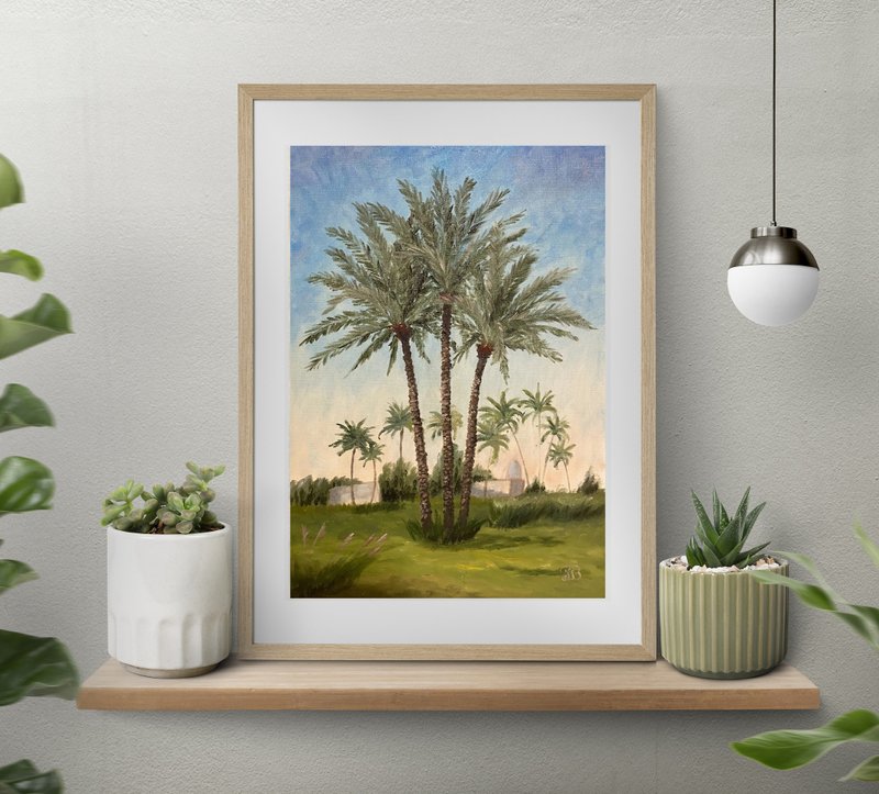棕榈树写实油画原创 30 x 20 厘米 - 墙贴/壁贴 - 纸 绿色